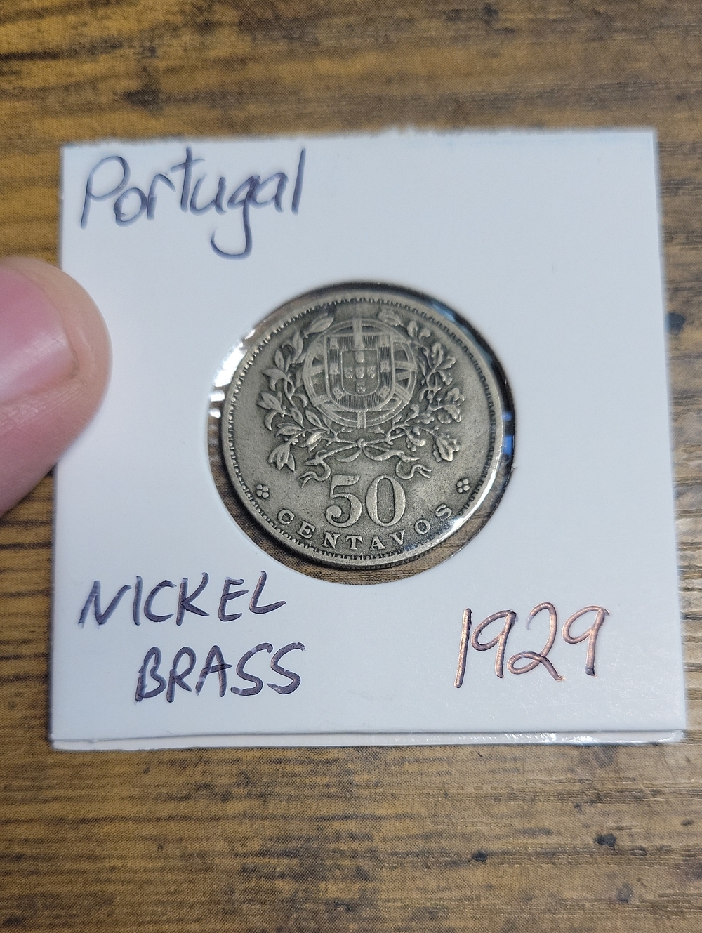 Vintage 1929 Portugal 50 Centavos Nickel-Brass Coin - Silver Tone
